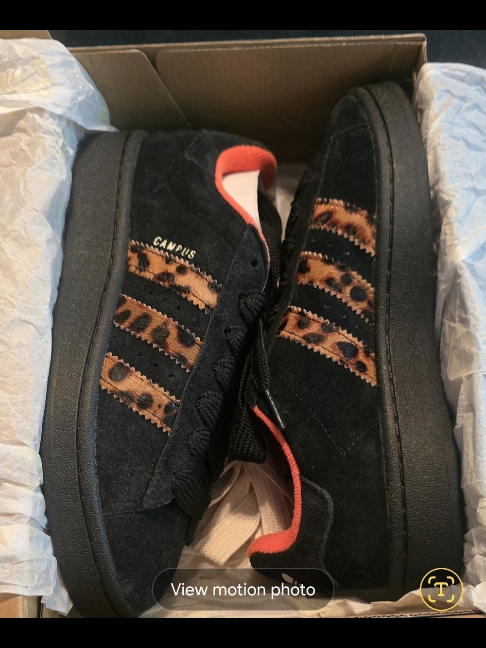 Adidas Campus Black Suede Sneakers with Leopard Stripes